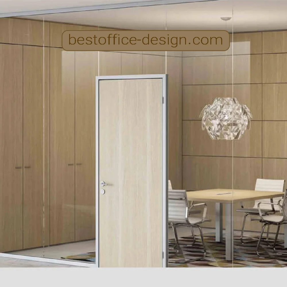 پارتیشن شیشه ای با درب ام دی اف